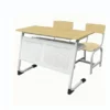 Bộ bàn ghế học sinh đôi PAMSFD05 khung trắng tấm chắn đục lỗ mặt bàn maple ghế gỗ