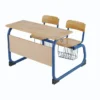 Bộ bàn ghế học sinh đôi PAMSFD04 khung xanh mặt bàn maple ghế gỗ có giỏ lưới hai bên