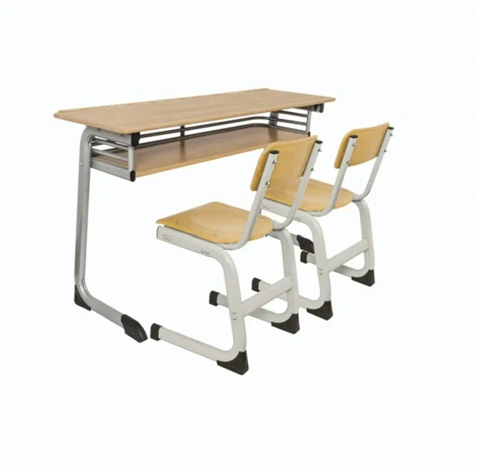 Bộ bàn ghế học sinh đôi PAMSFD08 liên kết 2 chỗ mặt bàn và ghế gỗ maple khung thép sáng màu