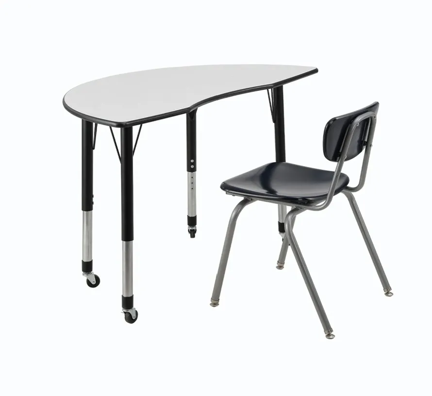 Bộ bàn ghế học sinh hình bán nguyệt PAMSF06 mặt whiteboard có bánh xe di động chân điều chỉnh độ cao ghế nhựa navy