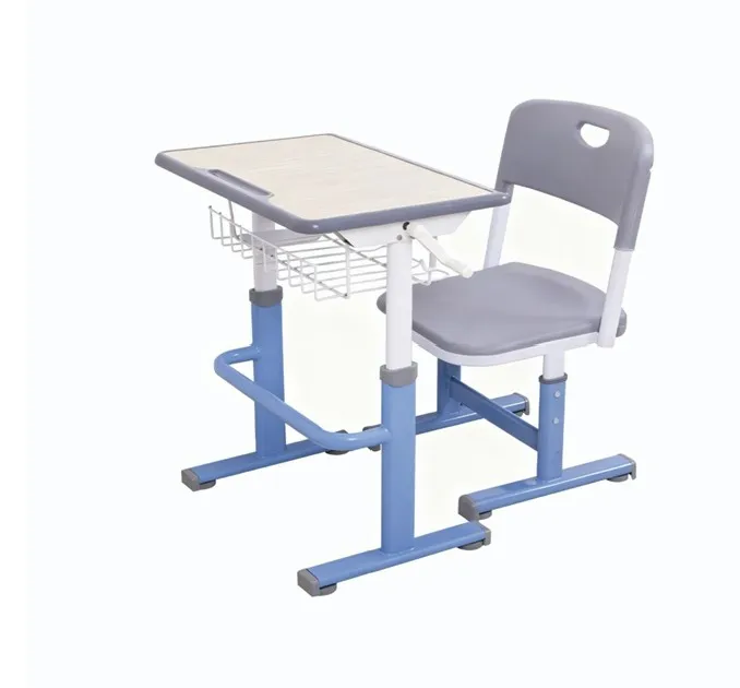 Bộ bàn ghế học sinh PAMSF09 khung xanh dương giỏ lưới đựng sách ghế nhựa PP xám