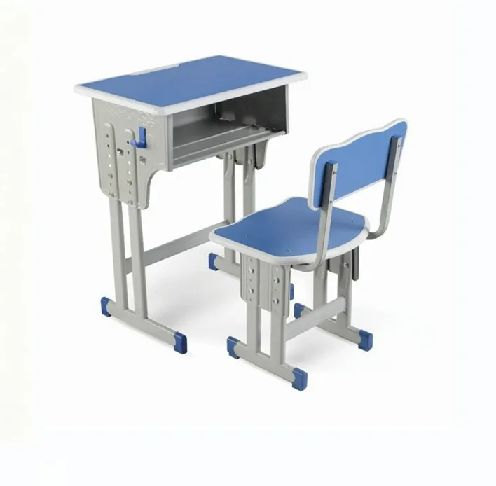 Bộ bàn ghế học sinh PAMSC06 nhựa PP xanh dương đồng bộ ngăn đựng sách xám giỏ lưới dưới chân điều chỉnh độ cao